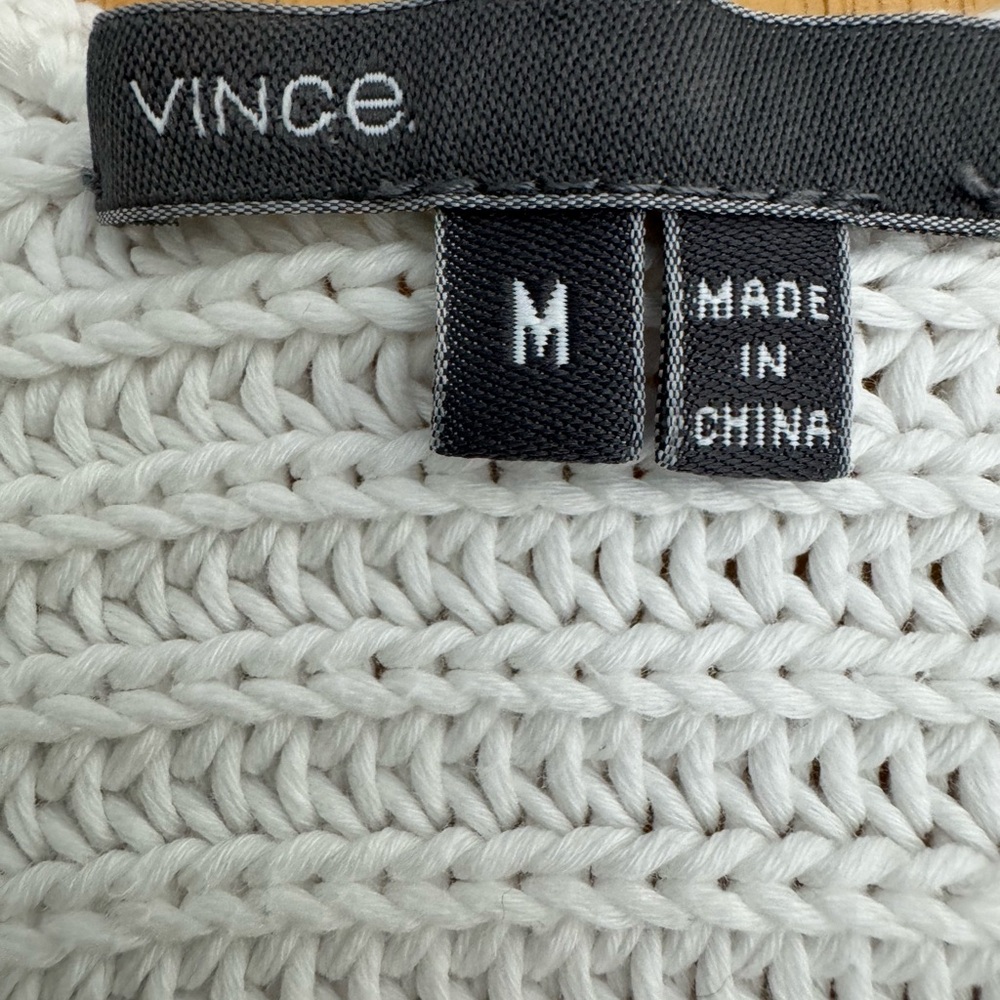 Vince White Textured Ribbed Scoop Back‎ Knit Round Hem Sweater Size Medium - Picture 4 of 8